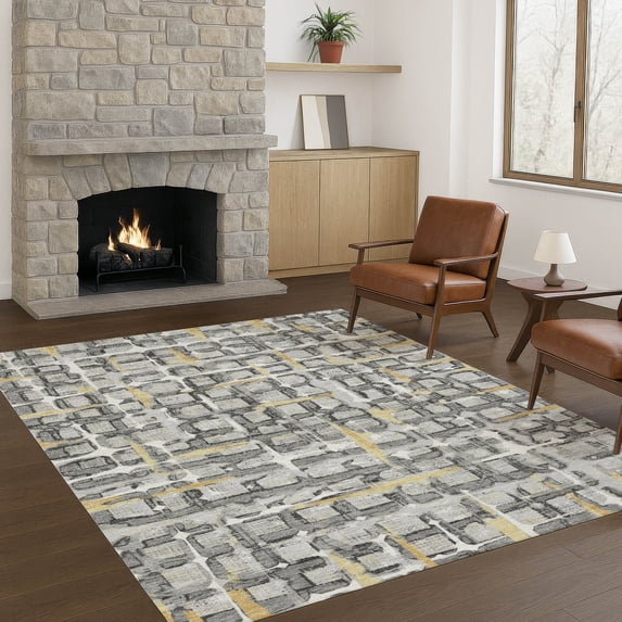 Addison Rugs Chantille Indoor/Outdoor Transitional Geometric Silver Machine Washable Rectangle Rug, 10' x 14'
