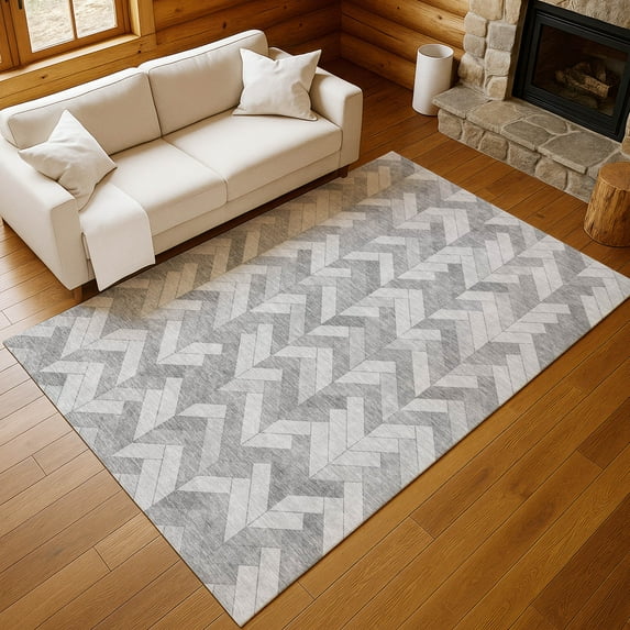 Addison Rugs Chantille Indoor/Outdoor Transitional Geometric Silver Machine Washable Rectangle Rug, 8' x 10'