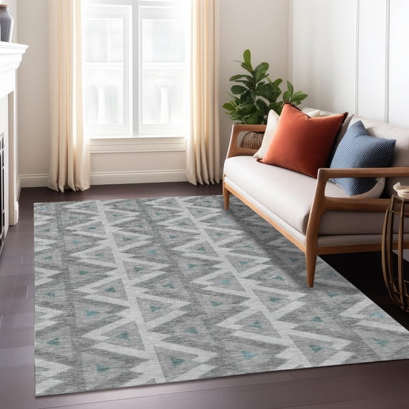 Addison Rugs Chantille Indoor/Outdoor Transitional Geometric Silver Machine Washable Rectangle Rug, 8' x 10'