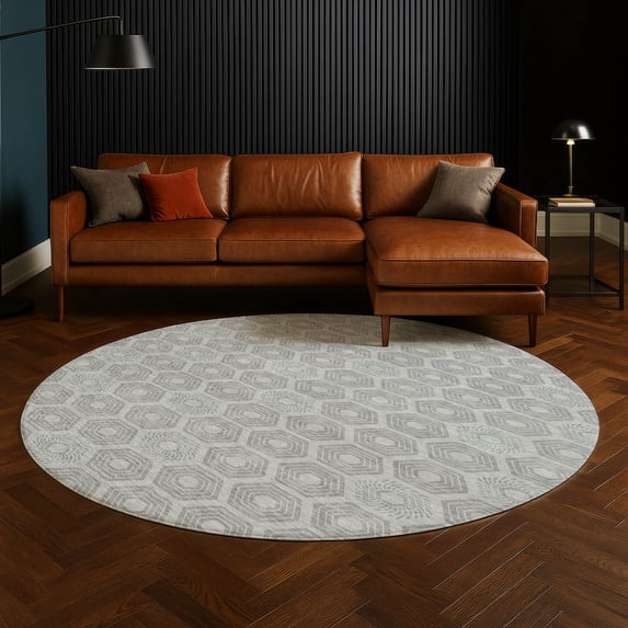 Addison Rugs Chantille Indoor/Outdoor Transitional Geometric Silver Machine Washable Round Rug, 8' x 8'