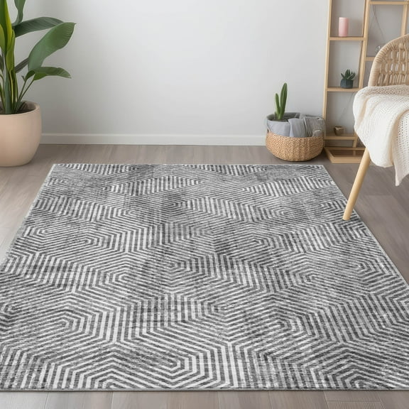 Addison Rugs Chantille Indoor/Outdoor Transitional Geometric Silver Washable Rectangle Rug, 3' x 5'