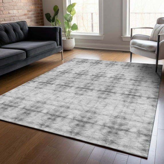 Addison Rugs Chantille Indoor/Outdoor Transitional Geometric Silver Washable Rectangle Rug, 5' x 7'6"