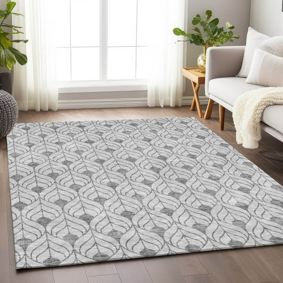Addison Rugs Chantille Indoor/Outdoor Transitional Geometric Silver Washable Rectangle Rug, 5' x 7'6"