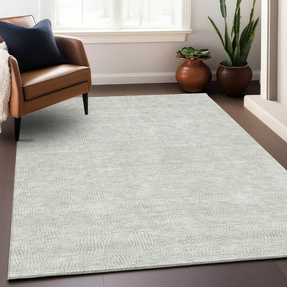 Addison Rugs Chantille Indoor/Outdoor Transitional Geometric Silver Washable Rectangle Rug, 8' x 10'