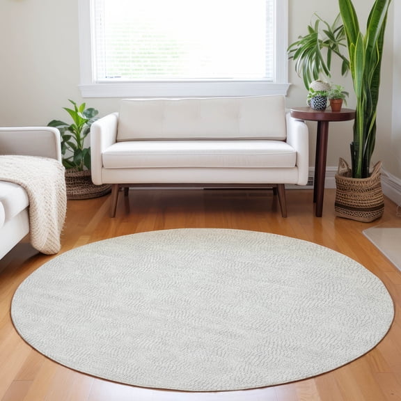Addison Rugs Chantille Indoor/Outdoor Transitional Geometric Silver Washable Round Rug, 8' x 8'