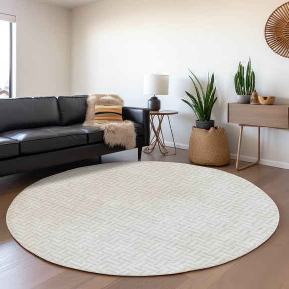 Addison Rugs Chantille Indoor/Outdoor Transitional Geometric Silver Washable Round Rug, 8' x 8'