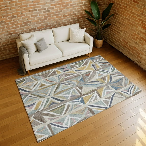Addison Rugs Chantille Indoor/Outdoor Transitional Geometric Taupe Machine Washable Rectangle Rug, 5' x 7'6"