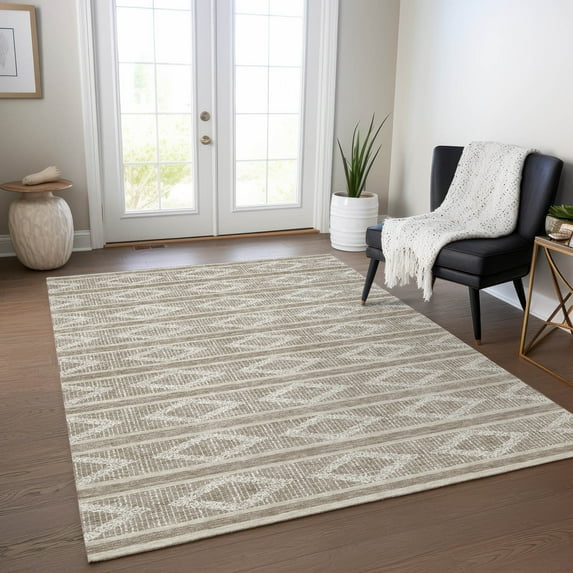 Addison Rugs Chantille Indoor/Outdoor Transitional Geometric Taupe Washable Rectangle Rug, 10' x 14'