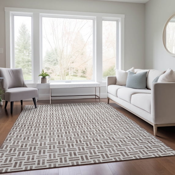 Addison Rugs Chantille Indoor/Outdoor Transitional Geometric Taupe Washable Rectangle Rug, 3' x 5'