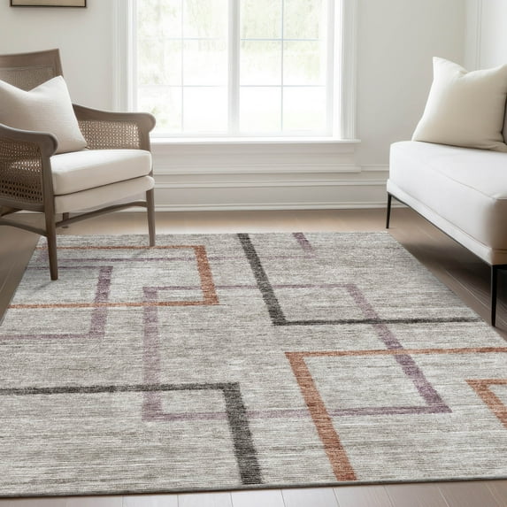 Addison Rugs Chantille Indoor/Outdoor Transitional Geometric Taupe Washable Rectangle Rug, 8' x 10'