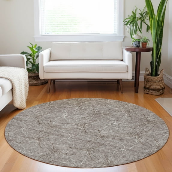 Addison Rugs Chantille Indoor/Outdoor Transitional Geometric Taupe Washable Round Rug, 8' x 8'