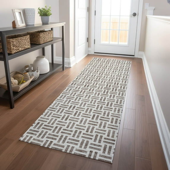 Addison Rugs Chantille Indoor/Outdoor Transitional Geometric Taupe Washable Runner Rug, 2'3" x 7'6"