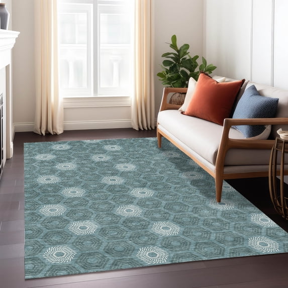 Addison Rugs Chantille Indoor/Outdoor Transitional Geometric Teal Machine Washable Rectangle Rug, 10' x 14'