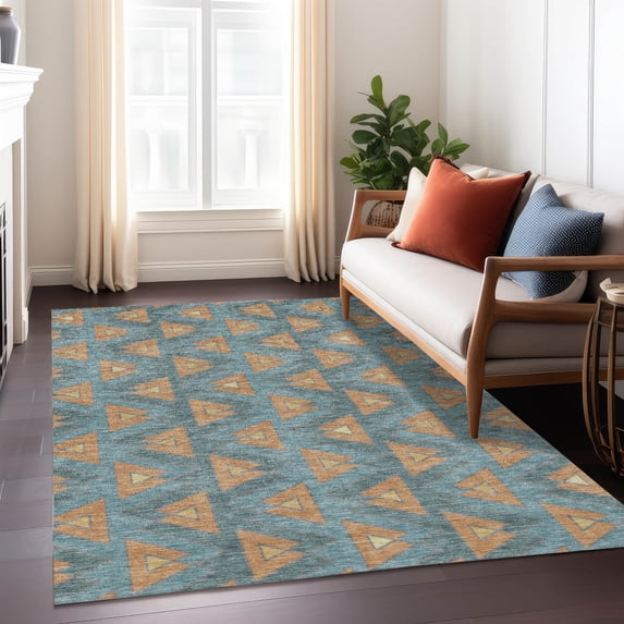 Addison Rugs Chantille Indoor/Outdoor Transitional Geometric Teal Machine Washable Rectangle Rug, 10' x 14'