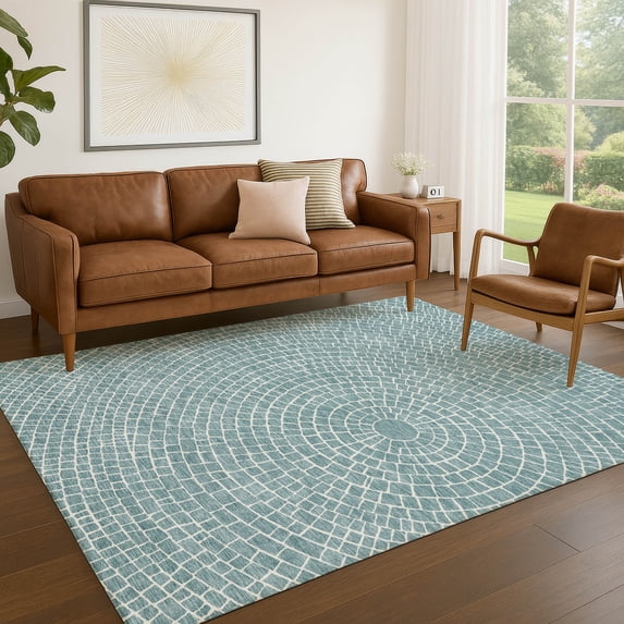 Addison Rugs Chantille Indoor/Outdoor Transitional Geometric Teal Machine Washable Rectangle Rug, 10' x 14'