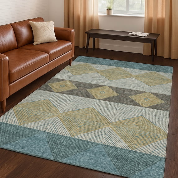 Addison Rugs Chantille Indoor/Outdoor Transitional Geometric Teal Machine Washable Rectangle Rug, 3' x 5'