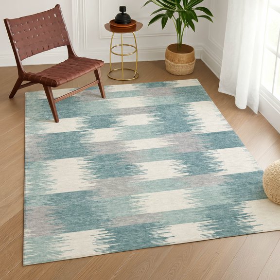 Addison Rugs Chantille Indoor/Outdoor Transitional Geometric Teal Machine Washable Rectangle Rug, 5' x 7'6"