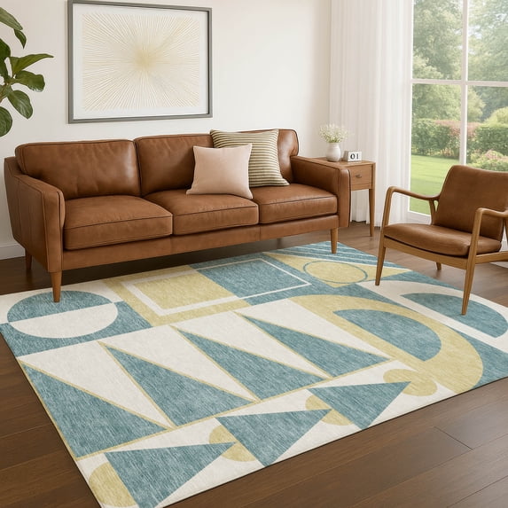 Addison Rugs Chantille Indoor/Outdoor Transitional Geometric Teal Machine Washable Rectangle Rug, 9' x 12'