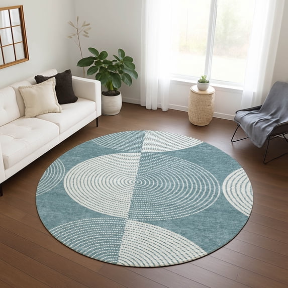 Addison Rugs Chantille Indoor/Outdoor Transitional Geometric Teal Machine Washable Round Rug, 8' x 8'