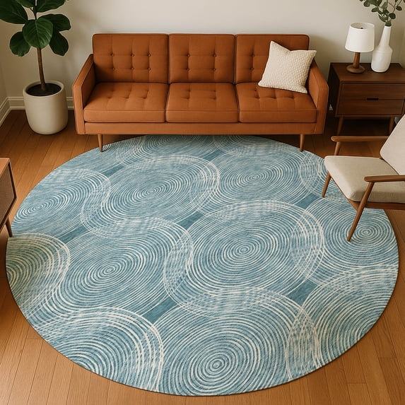 Addison Rugs Chantille Indoor/Outdoor Transitional Geometric Teal Machine Washable Round Rug, 8' x 8'