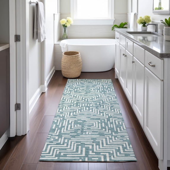 Addison Rugs Chantille Indoor/Outdoor Transitional Geometric Teal Machine Washable Runner Rug, 2'3" x 7'6"