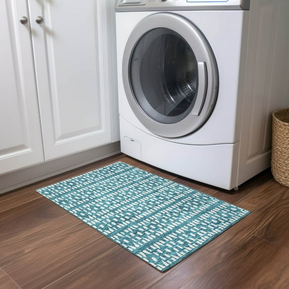 Addison Rugs Chantille Indoor/Outdoor Transitional Geometric Teal Washable Rectangle Rug, 1'8" x 2'6"