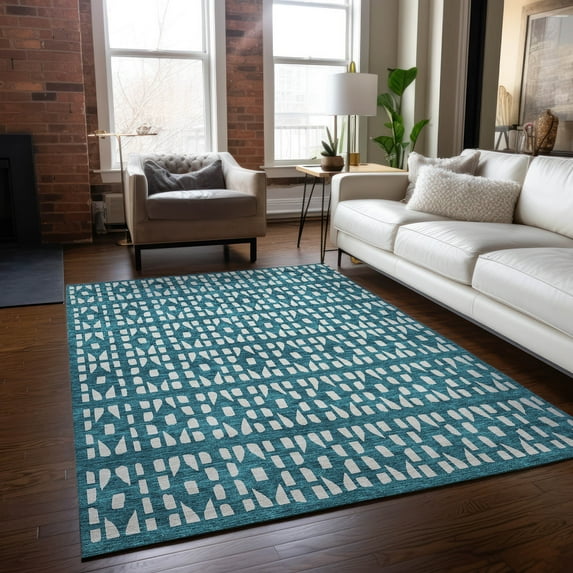 Addison Rugs Chantille Indoor/Outdoor Transitional Geometric Teal Washable Rectangle Rug, 2'6" x 3'10"