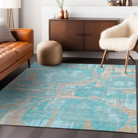 Addison Rugs Chantille Indoor/Outdoor Transitional Geometric Teal Washable Rectangle Rug, 3' x 5'