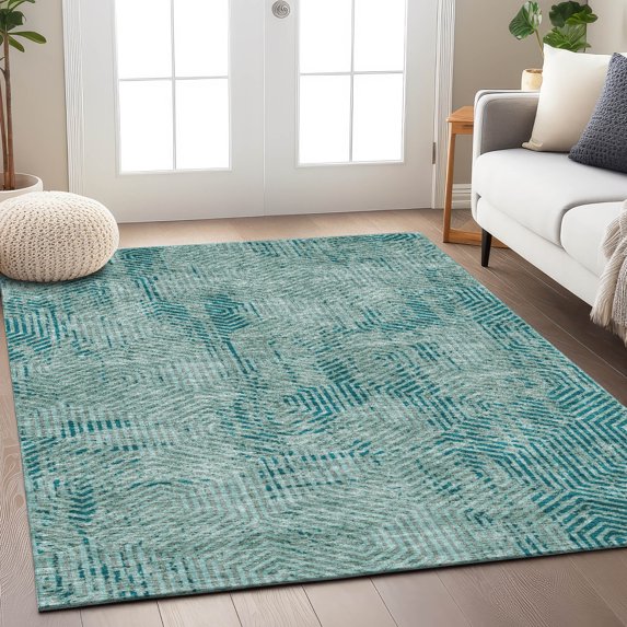 Addison Rugs Chantille Indoor/Outdoor Transitional Geometric Teal Washable Rectangle Rug, 3' x 5'