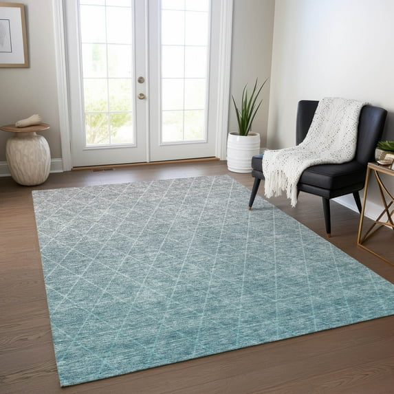 Addison Rugs Chantille Indoor/Outdoor Transitional Geometric Teal Washable Rectangle Rug, 5' x 7'6"