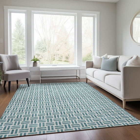 Addison Rugs Chantille Indoor/Outdoor Transitional Geometric Teal Washable Rectangle Rug, 8' x 10'