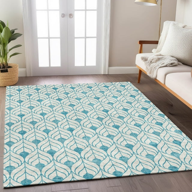 Addison Rugs Chantille Indoor/Outdoor Transitional Geometric Teal Washable Rectangle Rug, 8' x 10'