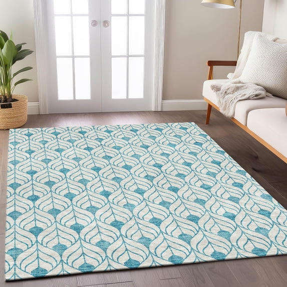 Addison Rugs Chantille Indoor/Outdoor Transitional Geometric Teal Washable Rectangle Rug, 8' x 10'