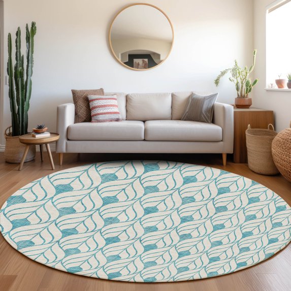 Addison Rugs Chantille Indoor/Outdoor Transitional Geometric Teal Washable Round Rug, 8' x 8'