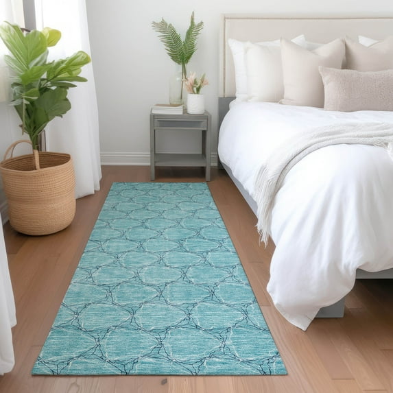 Addison Rugs Chantille Indoor/Outdoor Transitional Geometric Teal Washable Runner Rug, 2'3" x 7'6"