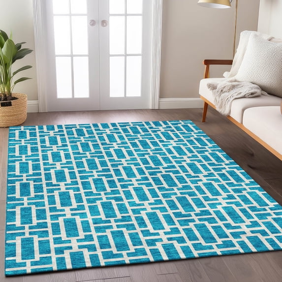 Addison Rugs Chantille Indoor/Outdoor Transitional Geometric Turquoise Washable Rectangle Rug, 9' x 12'