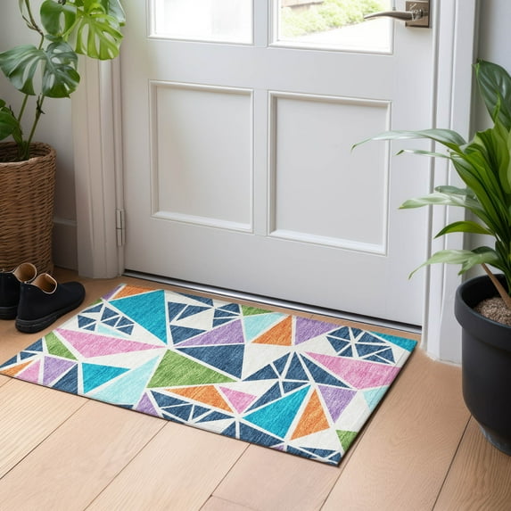 Addison Rugs Chantille Indoor/Outdoor Transitional Geometric White Washable Rectangle Rug, 1'8" x 2'6"