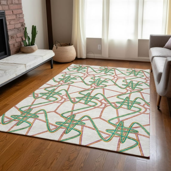 Addison Rugs Chantille Indoor/Outdoor Transitional Geometric White Washable Rectangle Rug, 3' x 5'