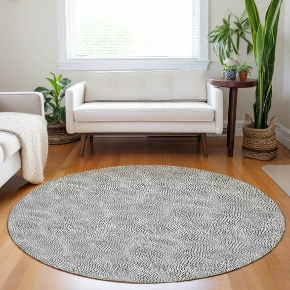 Addison Rugs Chantille Indoor/Outdoor Transitional Geometric White Washable Round Rug, 8' x 8'