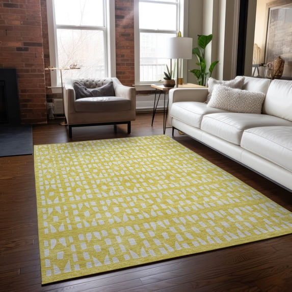 Addison Rugs Chantille Indoor/Outdoor Transitional Geometric Yellow Washable Rectangle Rug, 8' x 10'