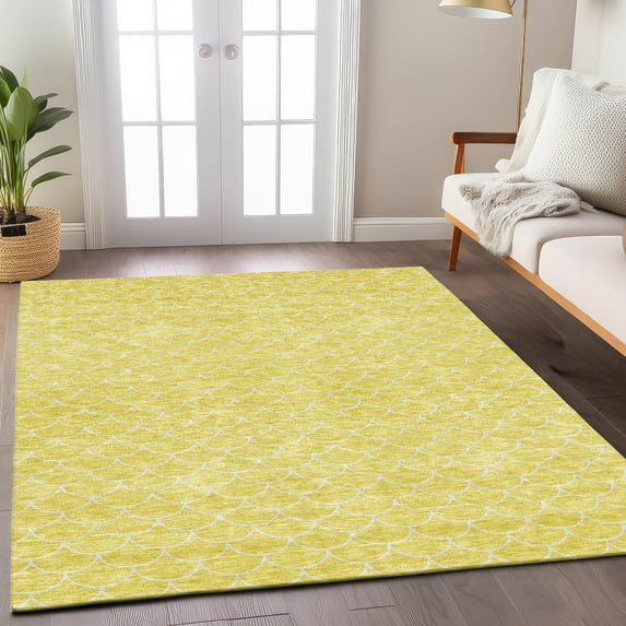 Addison Rugs Chantille Indoor/Outdoor Transitional Geometric Yellow Washable Rectangle Rug, 9' x 12'