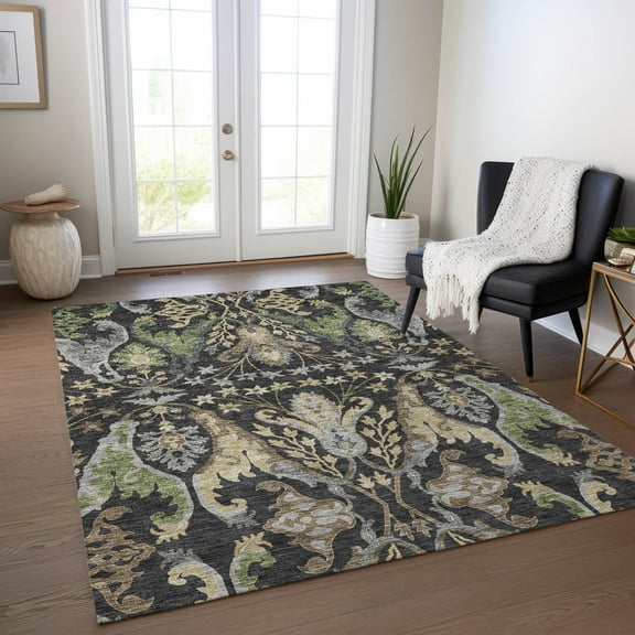 Addison Rugs Chantille Indoor/Outdoor Transitional Global Black Washable Rectangle Rug, 10' x 14'