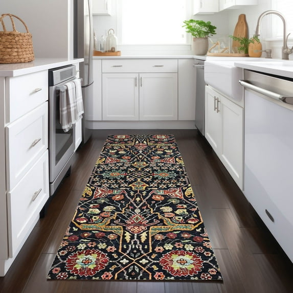 Addison Rugs Chantille Indoor/Outdoor Transitional Global Black Washable Runner Rug, 2'3" x 7'6"