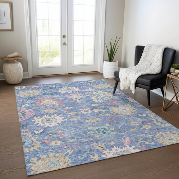 Addison Rugs Chantille Indoor/Outdoor Transitional Global Blue Washable Rectangle Rug, 10' x 14'