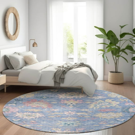 Addison Rugs Chantille Indoor/Outdoor Transitional Global Blue Washable Round Rug, 8' x 8'
