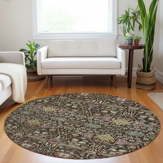 Addison Rugs Chantille Indoor/Outdoor Transitional Global Chocolate Washable Round Rug, 8' x 8'