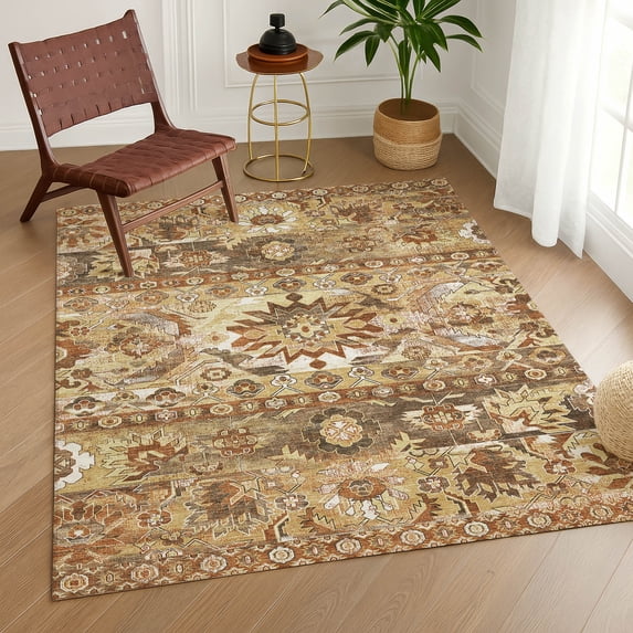 Addison Rugs Chantille Indoor/Outdoor Transitional Global Gold Machine Washable Rectangle Rug, 9' x 12'