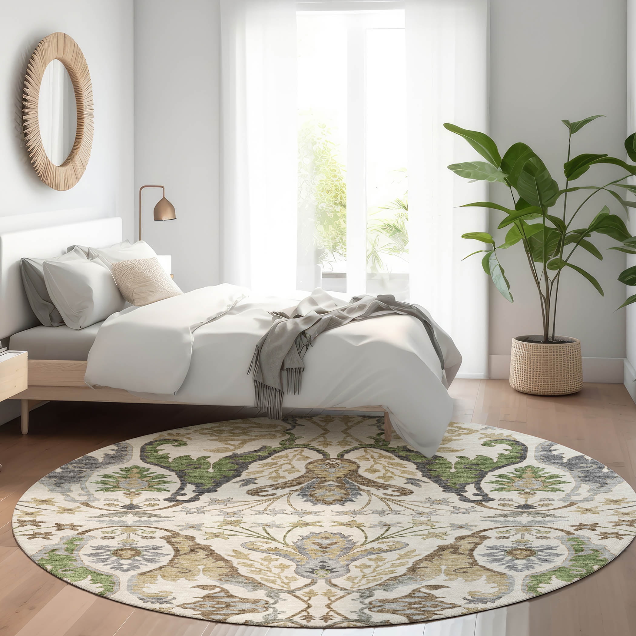 Addison Rugs Chantille Indoor/Outdoor Transitional Global Ivory Washable Round Rug, 8' x 8'