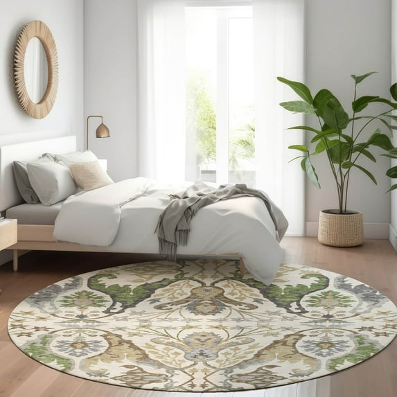 Addison Rugs Chantille Indoor/Outdoor Transitional Global Ivory Washable Round Rug, 8' x 8'