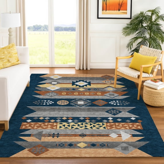 Addison Rugs Chantille Indoor/Outdoor Transitional Global Navy Machine Washable Rectangle Rug, 10' x 14'